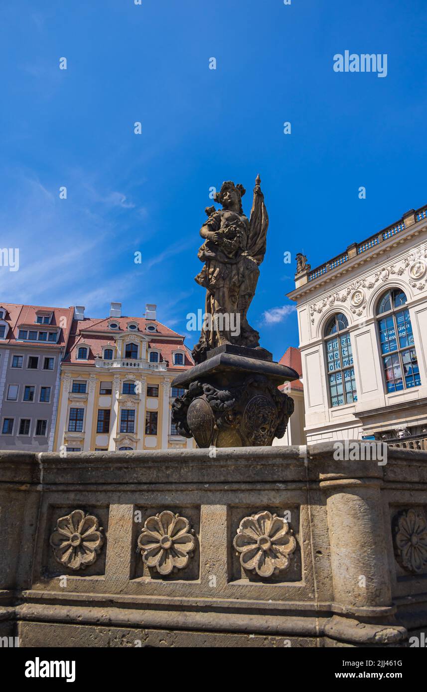Dresden, Germany - June 28, 2022: The Friedensbrunnen or Türkenbrunnen is located in Dresden's old town and is one of the oldest fountains in the city Stock Photo