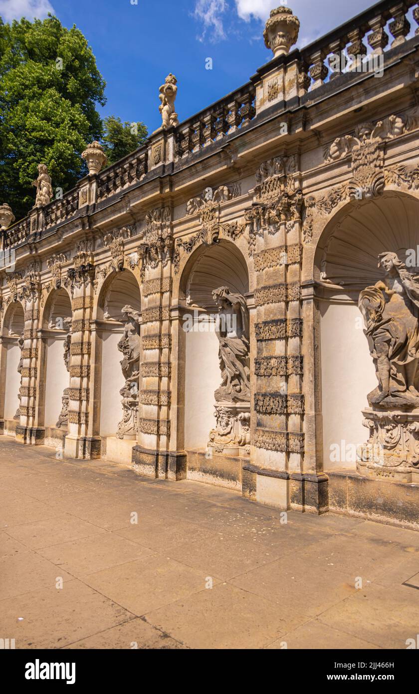 Dresden, Germany - June 28, 2022: The historic baroque building of the Dresden Zwinger. Elaborately reconstructed and well maintained at great expense Stock Photo