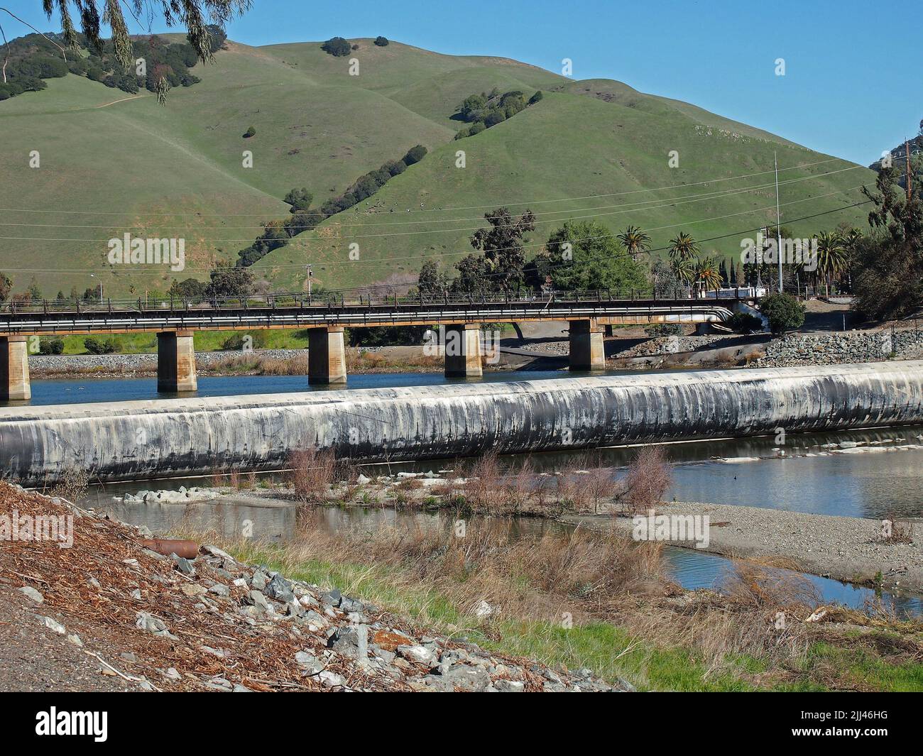 rubber dam, on Alameda Creek, Fremont, California Stock Photo