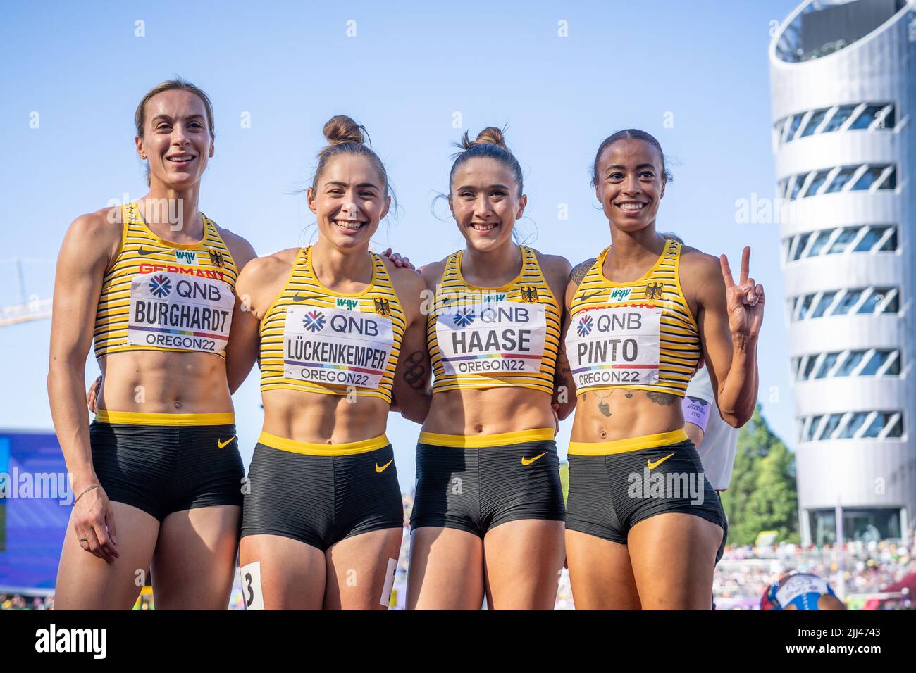 Eugene, USA. 22nd July, 2022. Athletics: World Championships, 4x100 ...