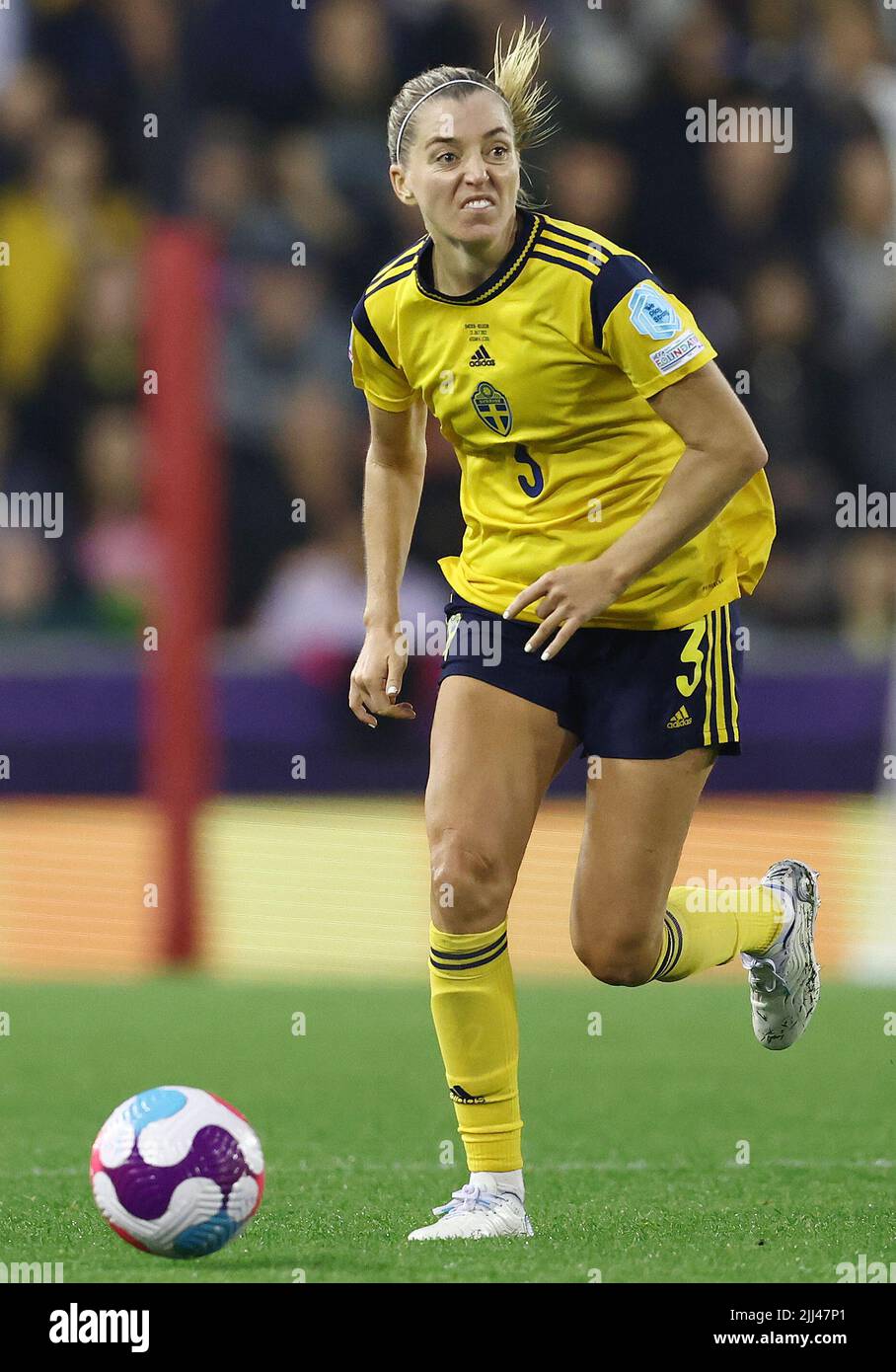Leigh, UK. 22nd July, 2022. Leigh, England, 22nd July 2022.   Linda Sembrant of Sweden during the UEFA Women's European Championship 2022 match at Leigh Sports Village, Leigh. Picture credit should read: Darren Staples / Sportimage Credit: Sportimage/Alamy Live News Stock Photo
