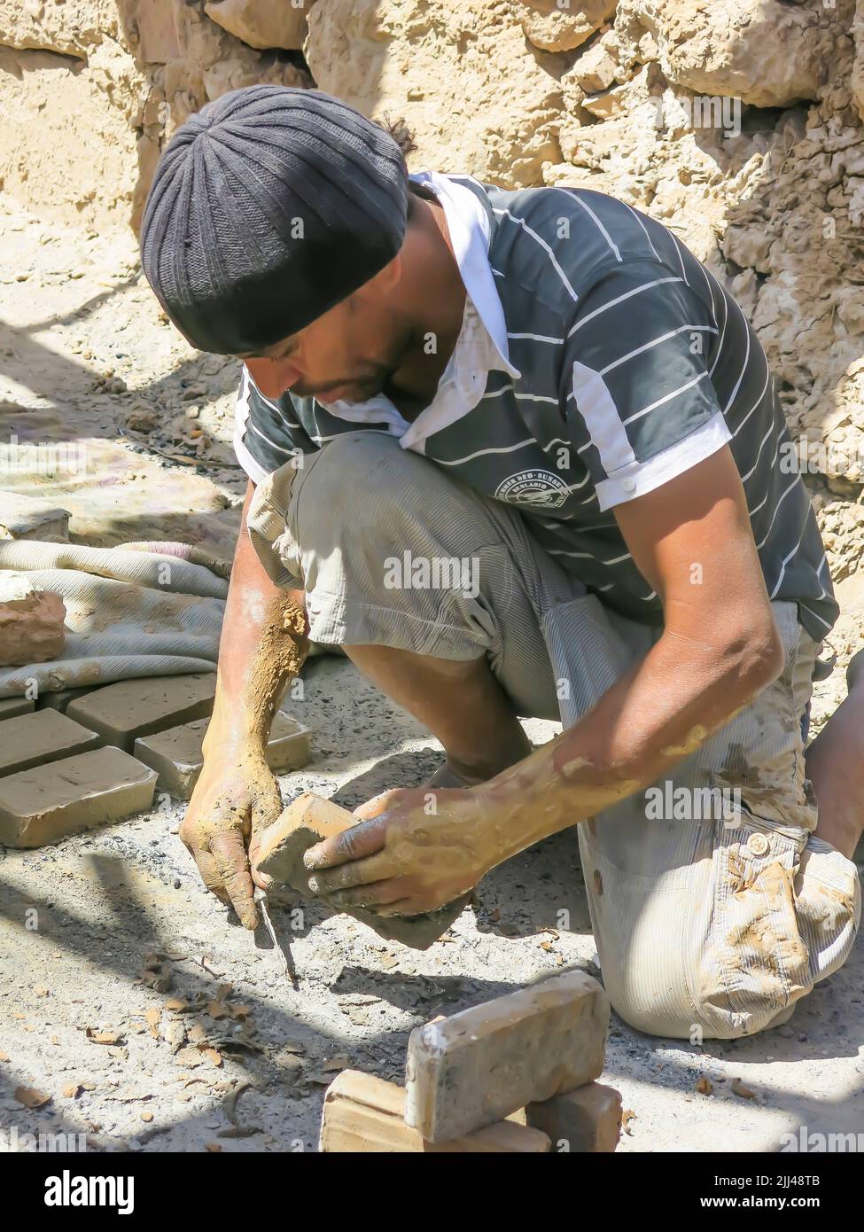 Brickmaking in Tunisian Town of Tozeur Stock Photo