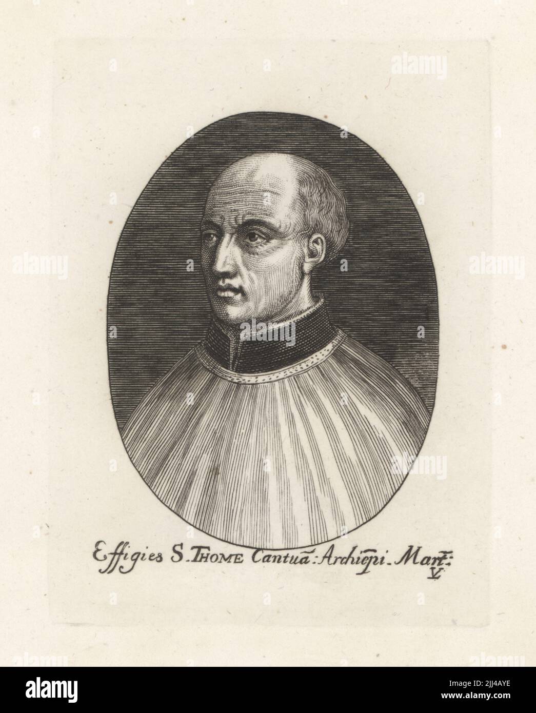 Thomas Becket, Archbishop of Canterbury, c.1119-1170. Bishop murdered by knights of Henry the Young King. Oval portrait in ecclesiastical robes. Effigies S. Thome Cantua Archiepi Mart. Copperplate engraving after  John Vosterman from Samuel Woodburn’s Gallery of Rare Portraits Consisting of Original Plates, George Jones, 102 St Martin’s Lane, London, 1816. Stock Photo