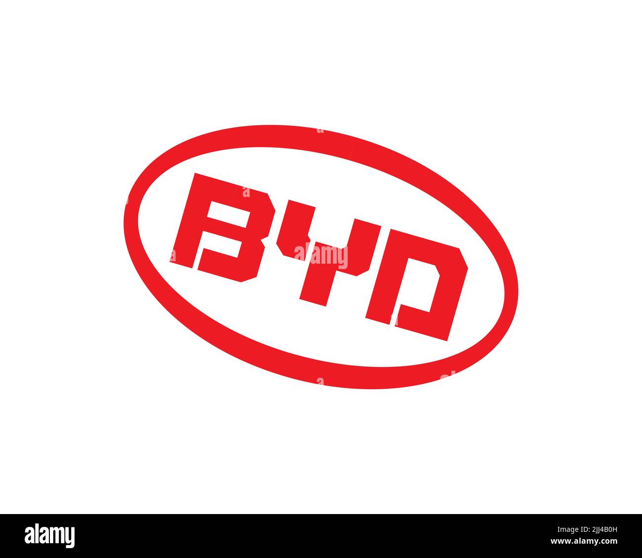 BYD car, rotated logo, white background B Stock Photo