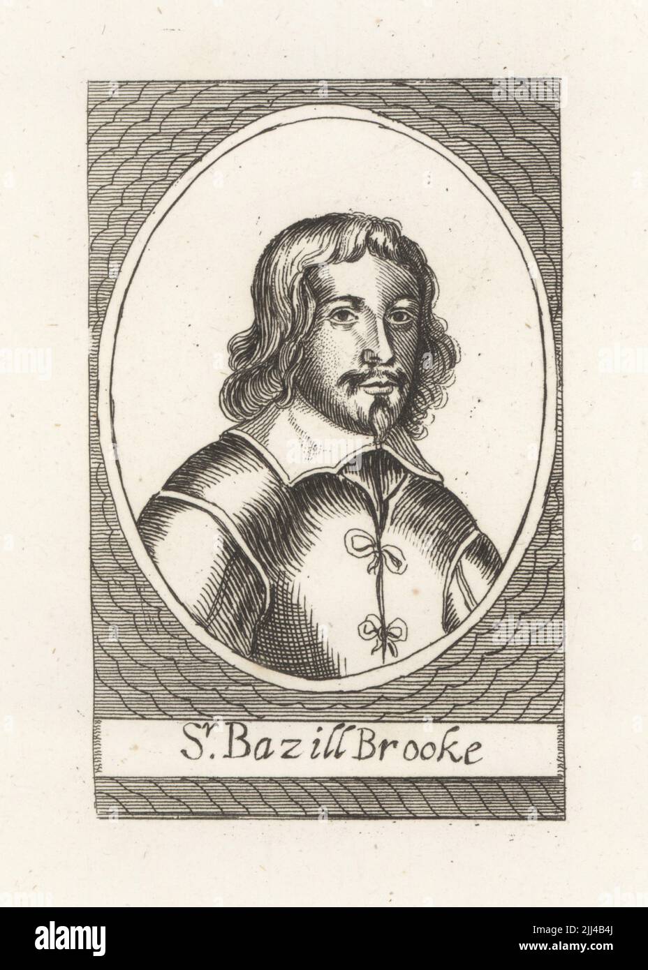 Sir Basil Brooke, royalist conspirator and rich ironfounder. 1576-1646. Sir Bazill Brooke. From a very rare print. Copperplate engraving from Samuel Woodburn’s Gallery of Rare Portraits Consisting of Original Plates, George Jones, 102 St Martin’s Lane, London, 1816. Stock Photo