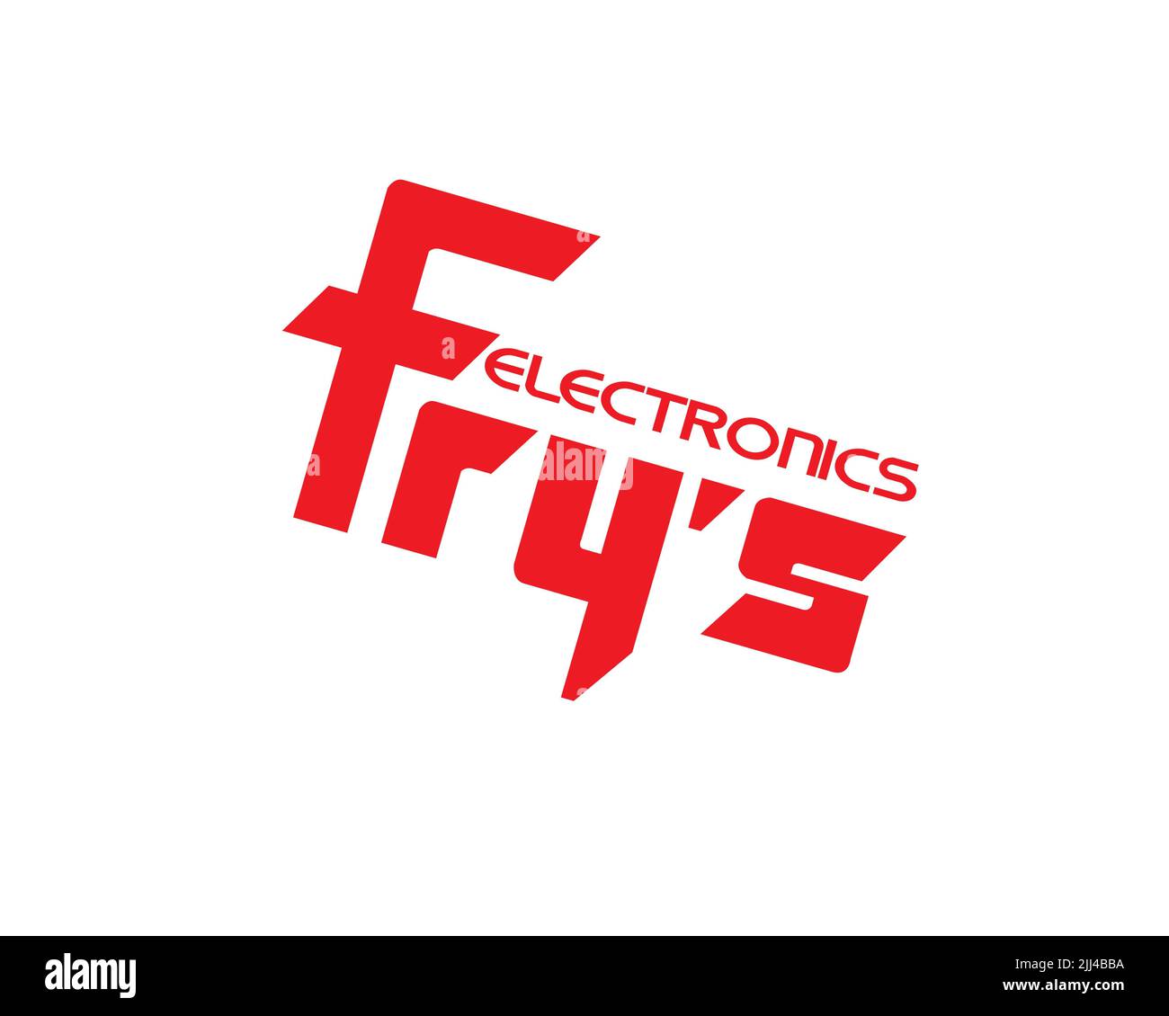 Fry's Electronics, gedrehtes Logo, Weisser Hintergrund B Stock Photo