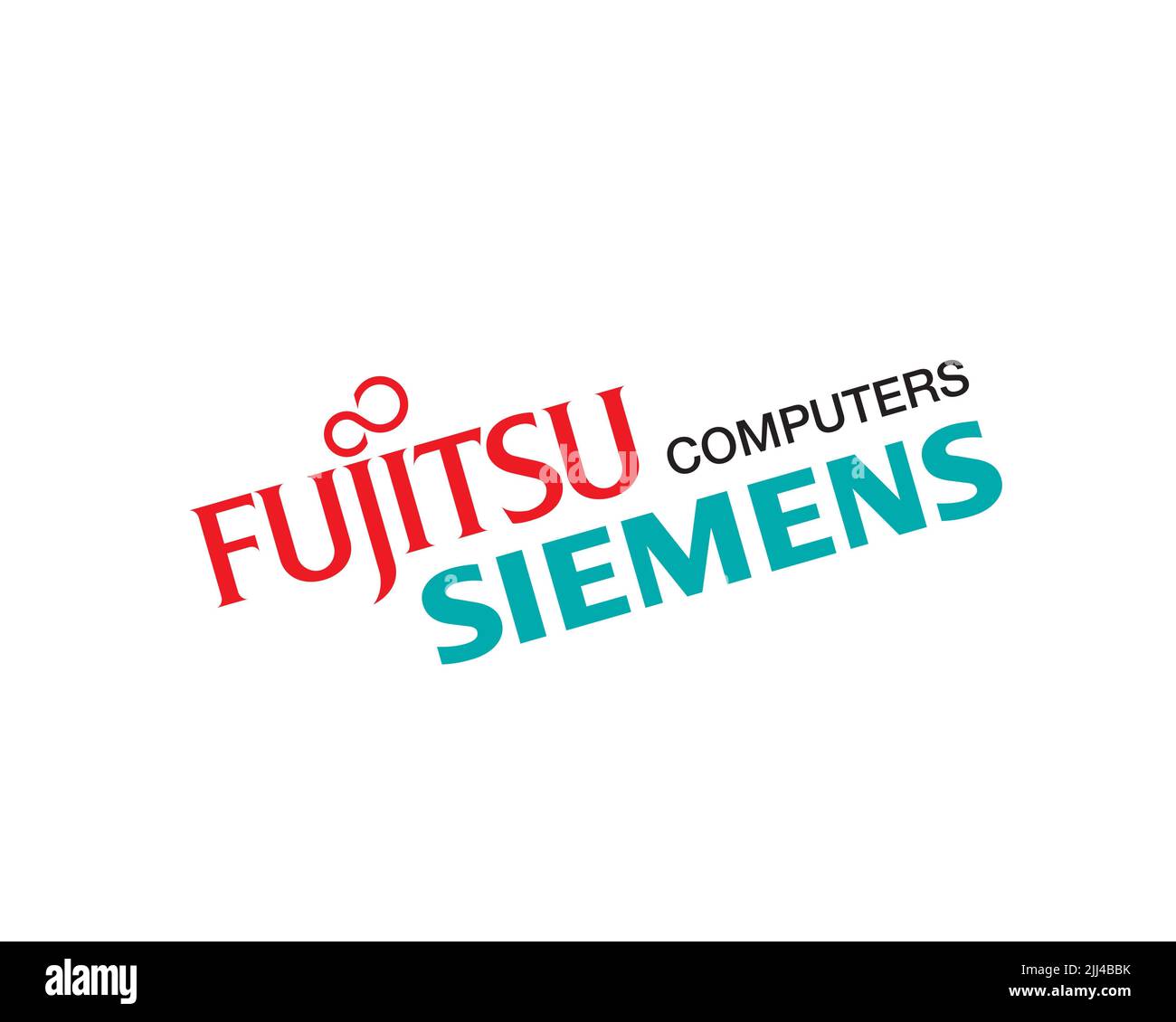 Fujitsu Siemens Computers, gedrehtes Logo, Weisser Hintergrund Stock Photo