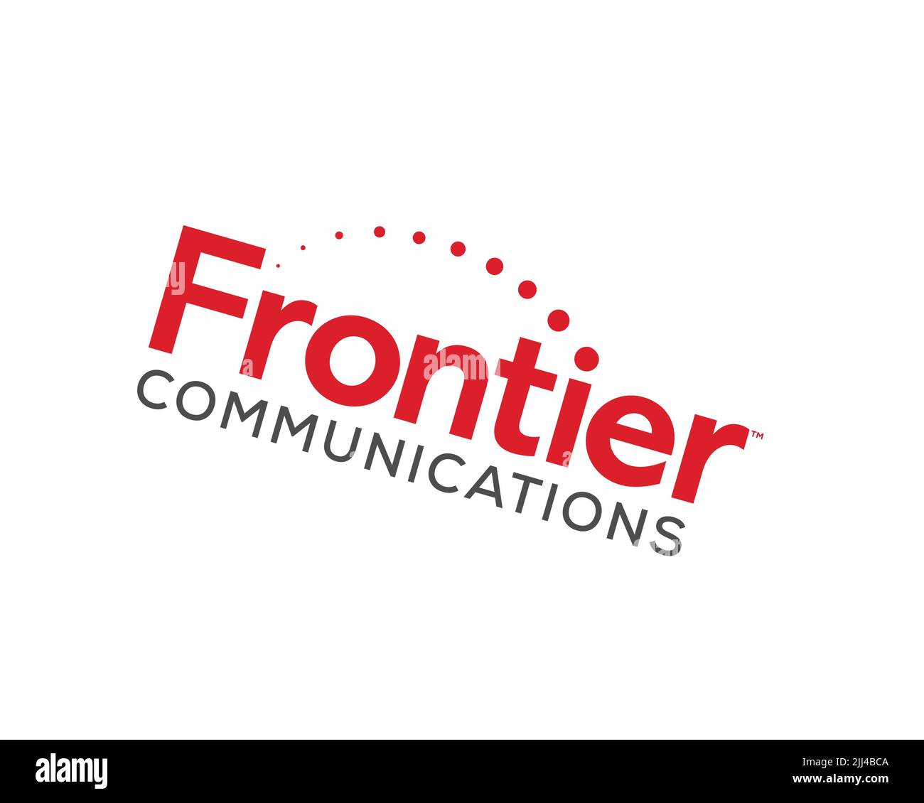 Frontier Communications, gedrehtes Logo, Weisser Hintergrund B Stock