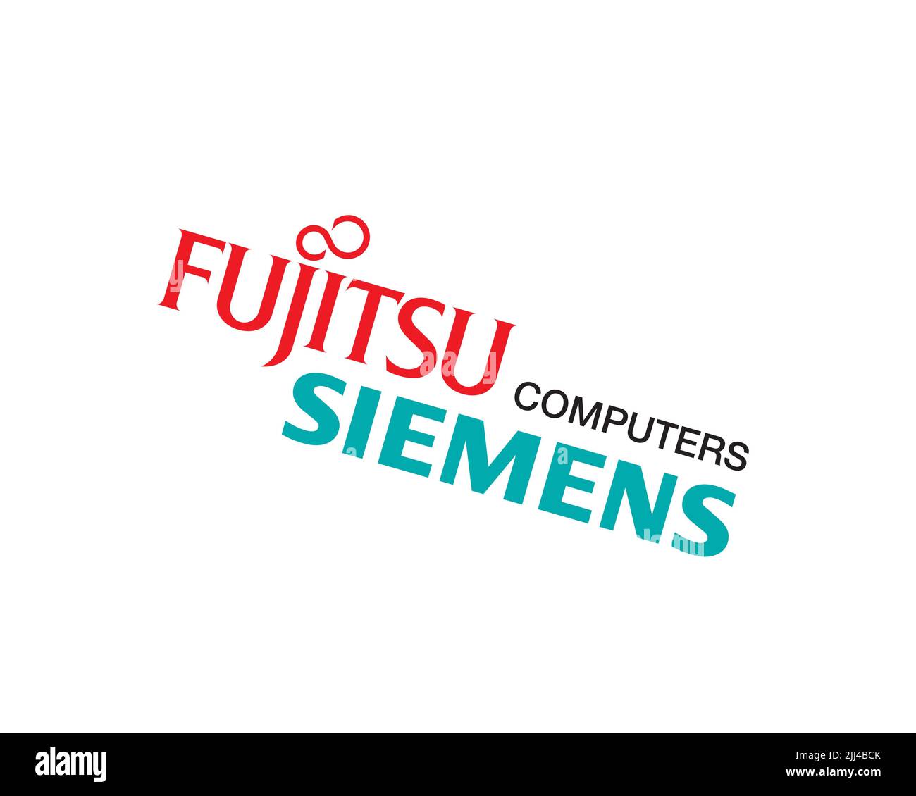Fujitsu Siemens Computers, gedrehtes Logo, Weisser Hintergrund B Stock Photo