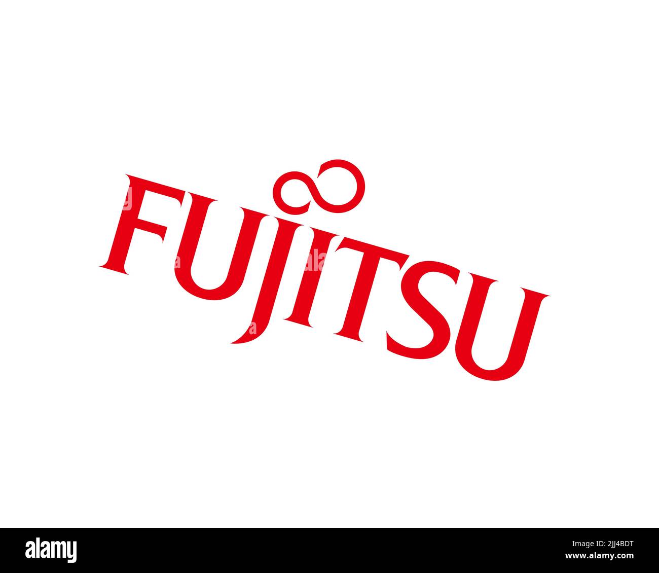 Fujitsu Technology, Solutions Fujitsu Technology, Solutions, gedrehtes Logo, Weisser Hintergrund B Stock Photo