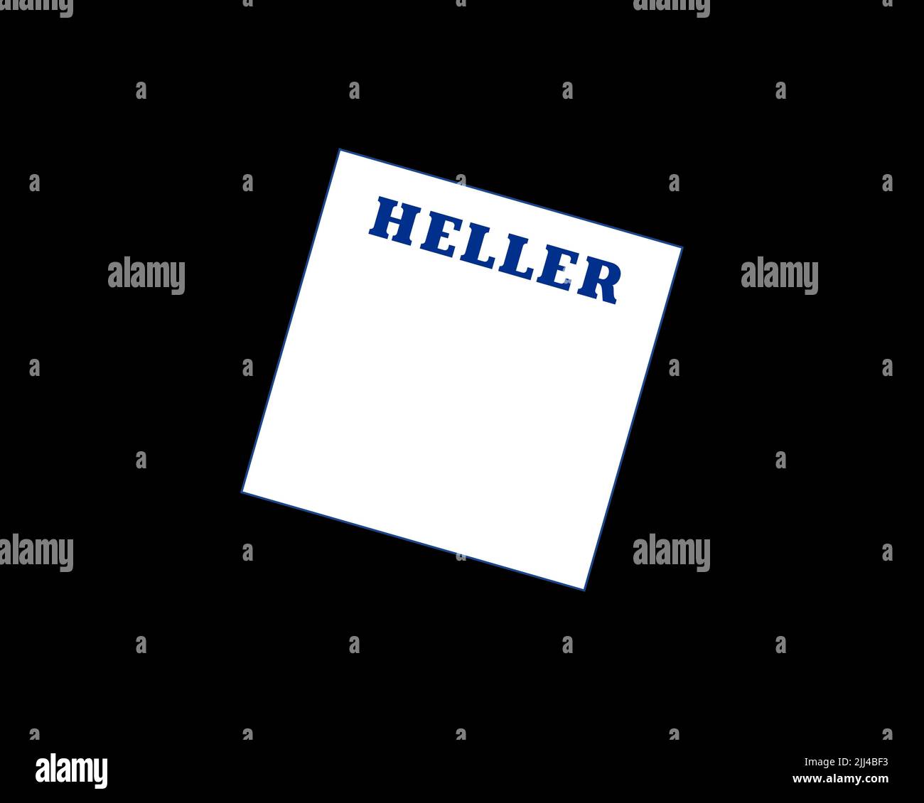 Gebr. Heller, gedrehtes Logo, Schwarzer Hintergrund B Stock Photo