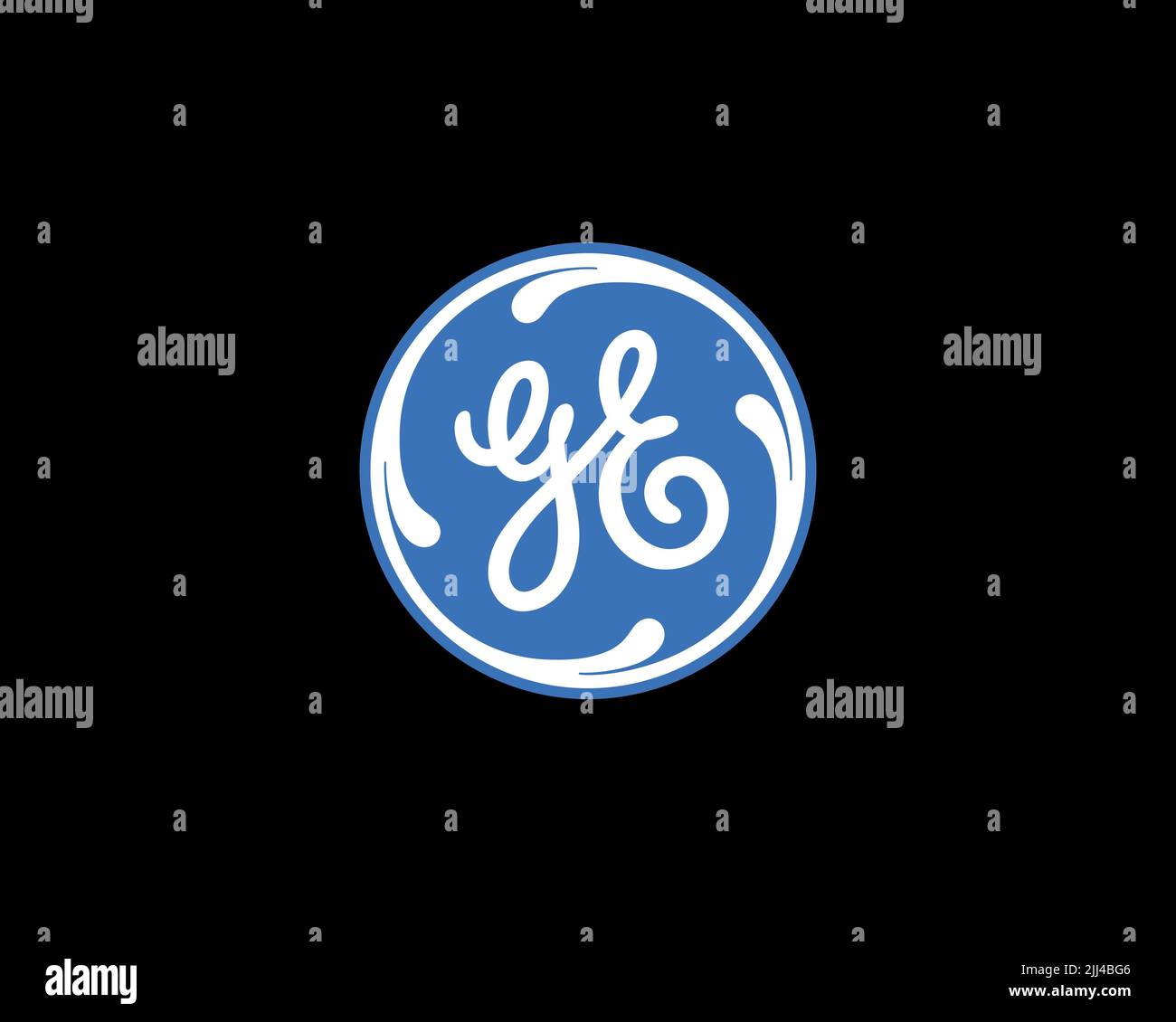 GE Technology Infrastructure, gedrehtes Logo, Schwarzer Hintergrund ...