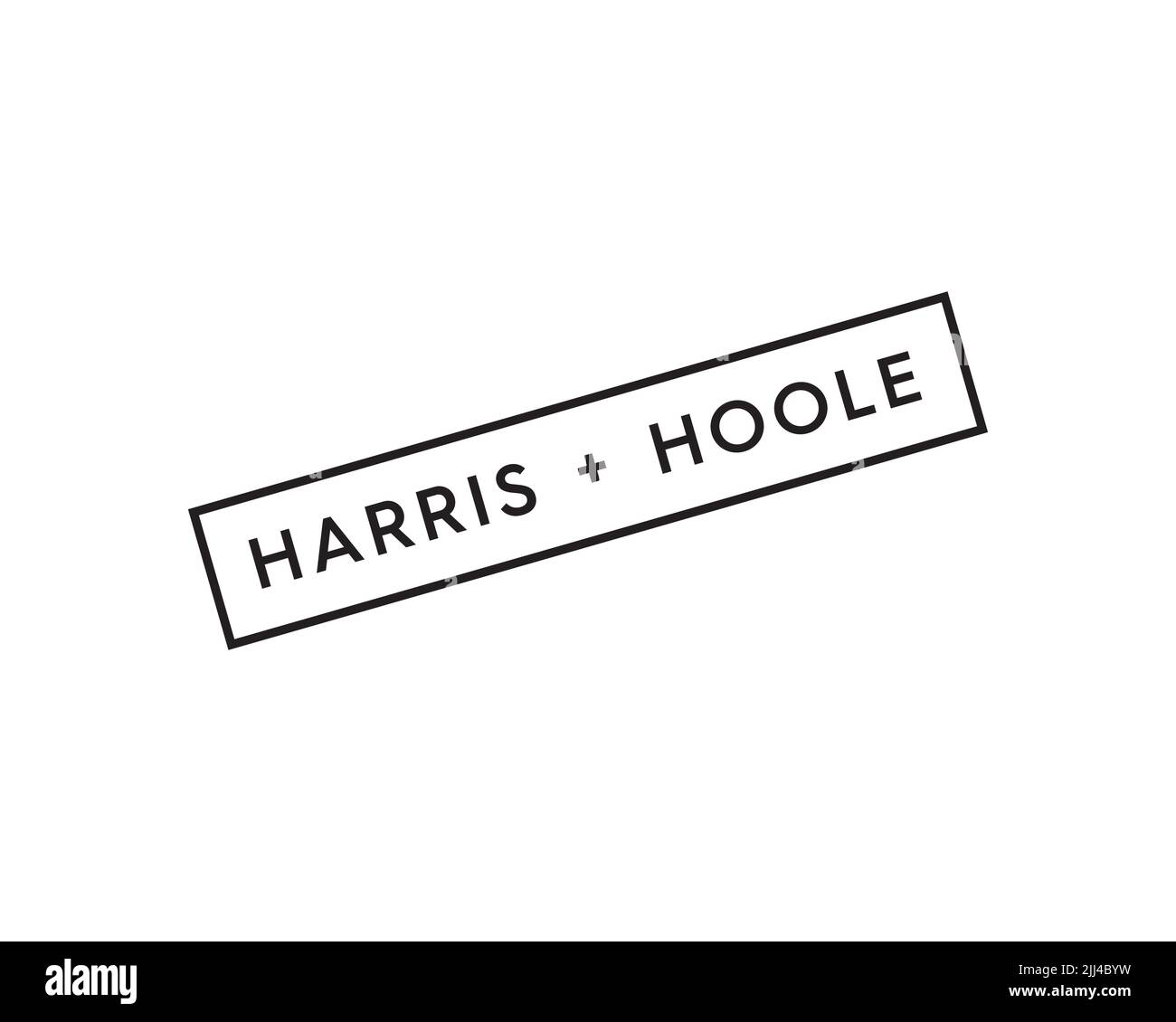 Harris + Hoole, rotated logo, white background Stock Photo