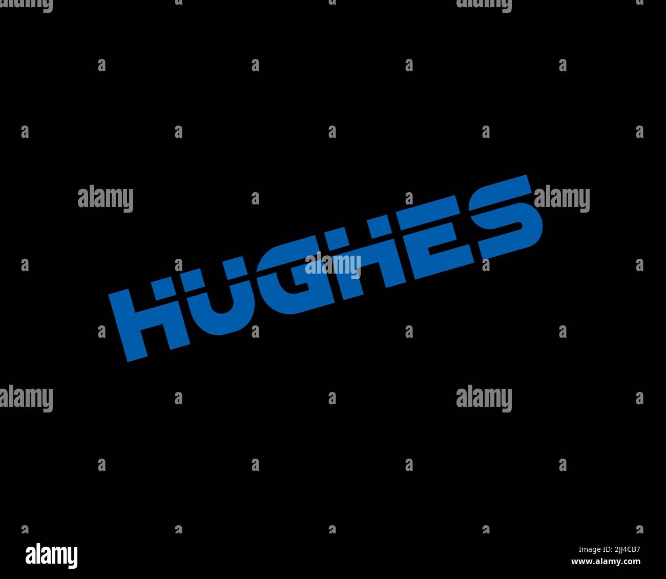 Hughes Network Systems, rotated logo, black background Stock Photo Alamy