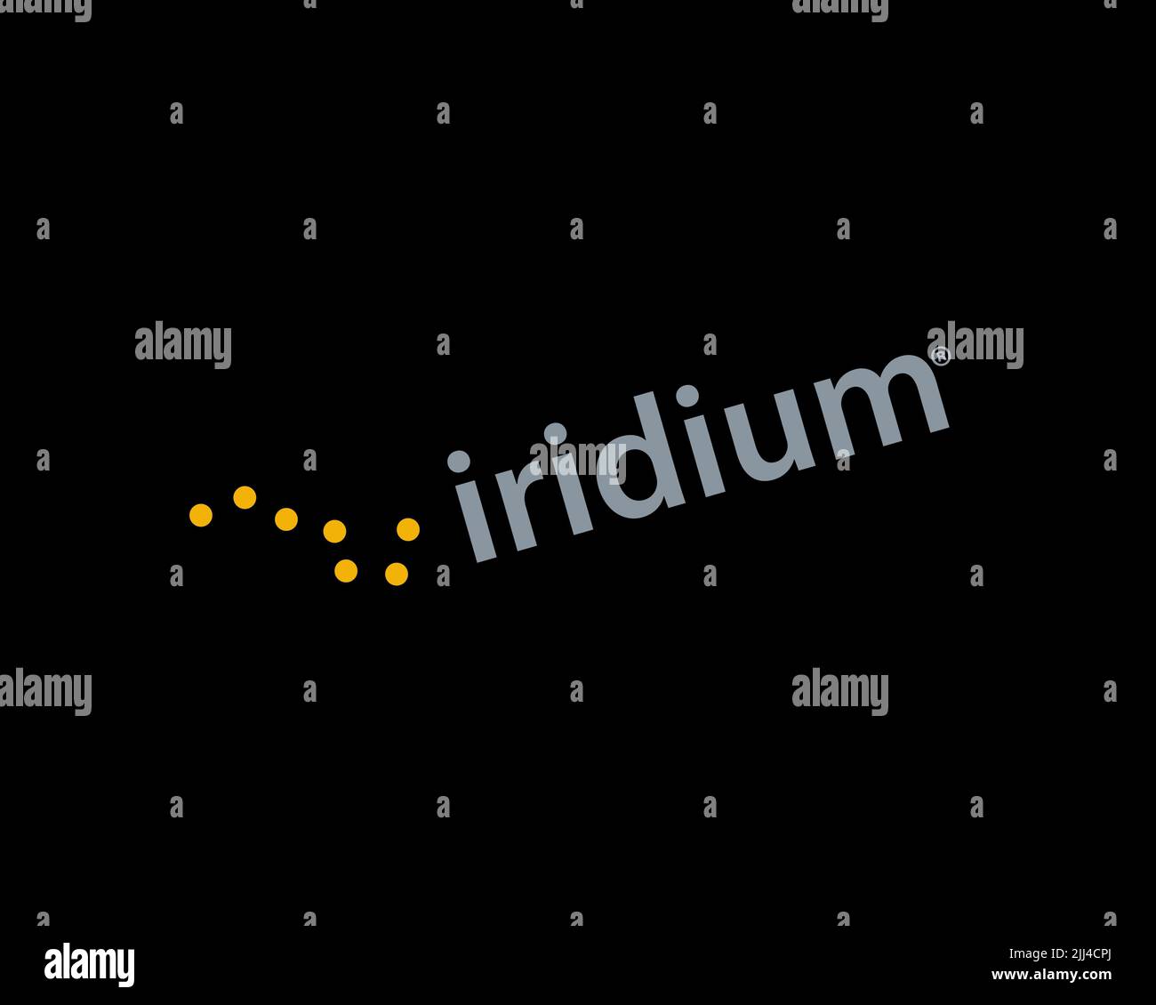 Iridium Communications, rotated logo, black background Stock Photo
