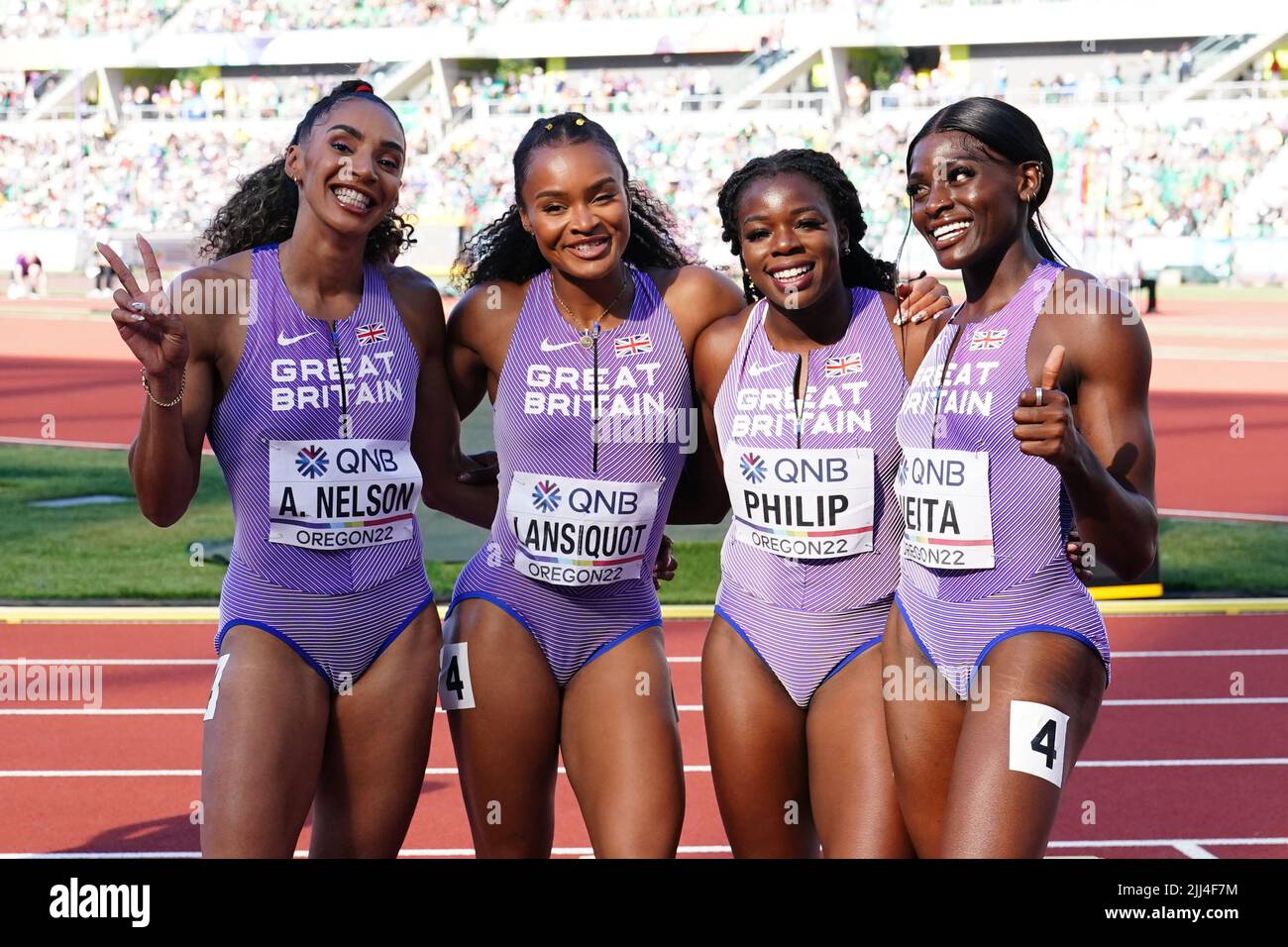Great Britain's (leftright) Ashleigh Nelson, Imani Lansiquot, Asha