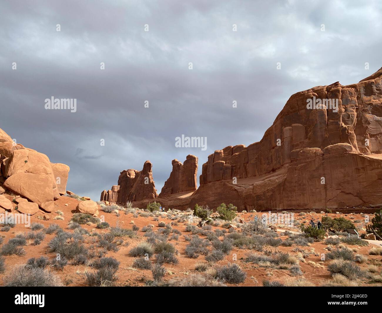 Photo of Park Avenue Trail on Arches Entrance Road in Arches National Park located in Moab, Utah, United States USA. Stock Photo