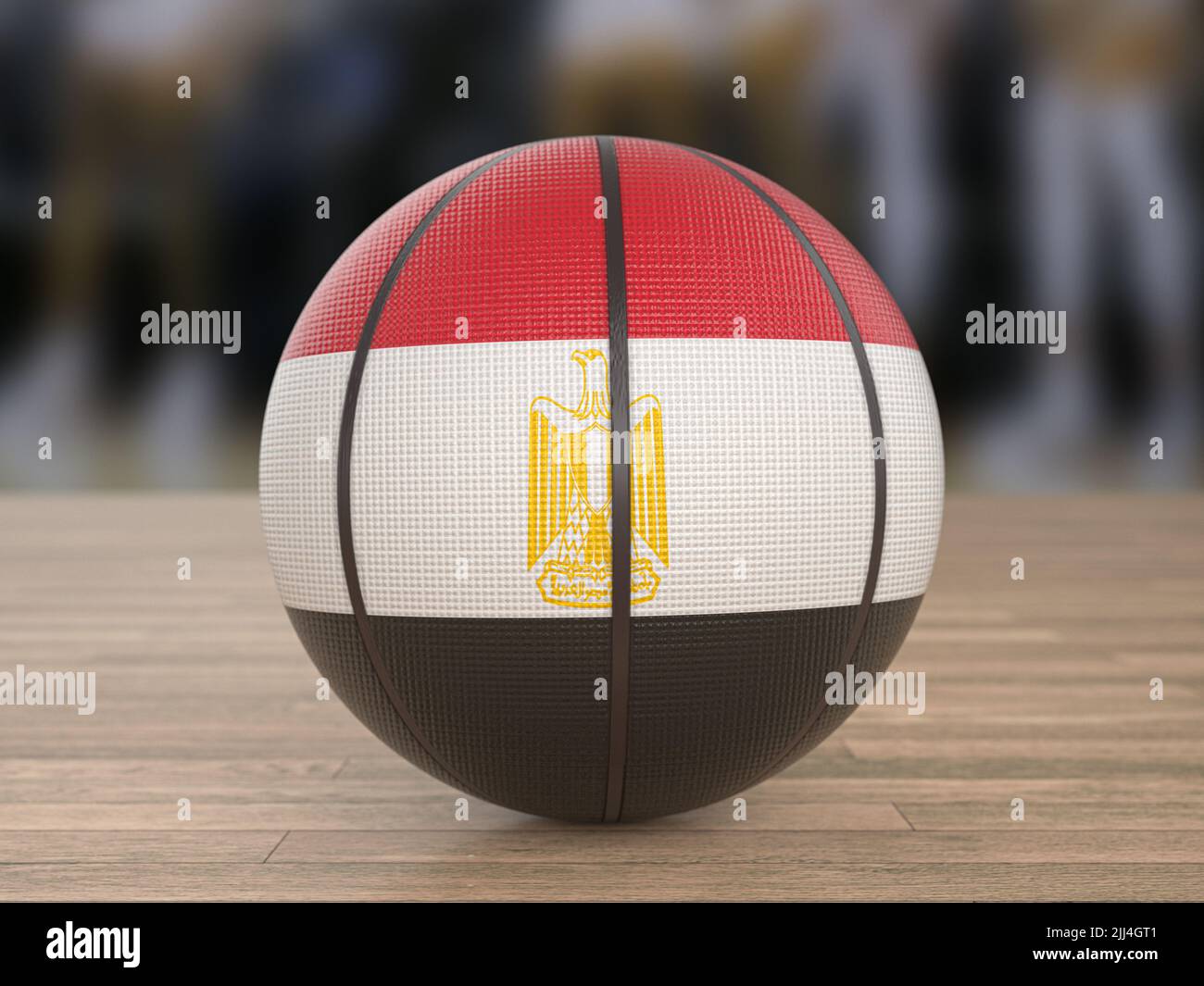 Basketball ball Egypt flag on a wooden floor. 3d illustration Stock
