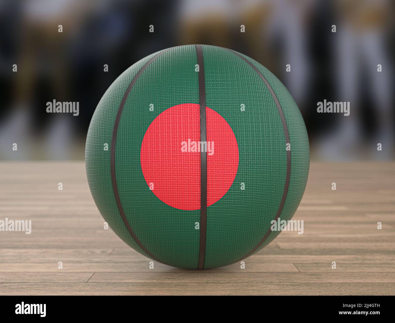 Basketball ball Bangladesh flag on a wooden floor. 3d illustration