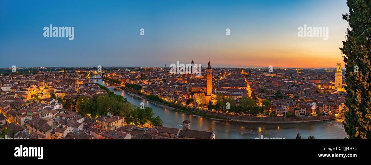 Beautiful sunset aerial view of Verona, Veneto region, Italy. . High quality photo Stock Photo