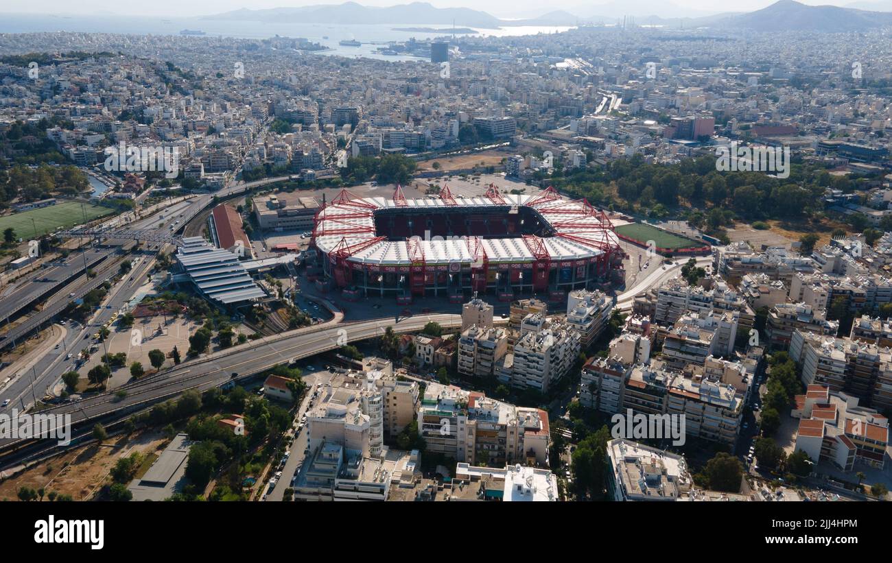 Aerial view of stadium Karaiskakis of Olympiacos football team at Neo
