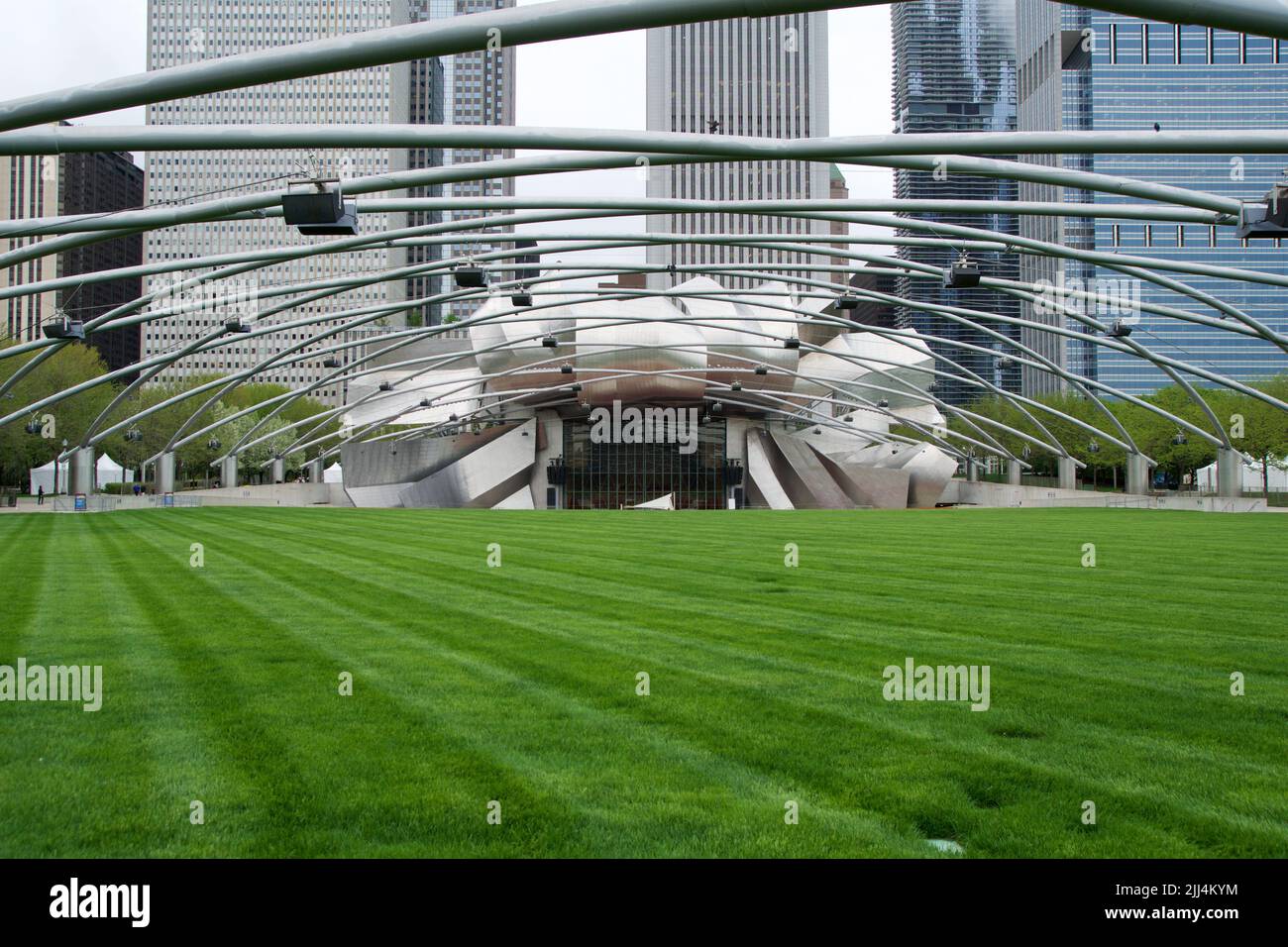 CHICAGO, ILLINOIS, UNITED STATES - May 12, 2018: Jay Pritzker Pavilion at Millennium Park in Downtown. Large open-air concert hall Stock Photo