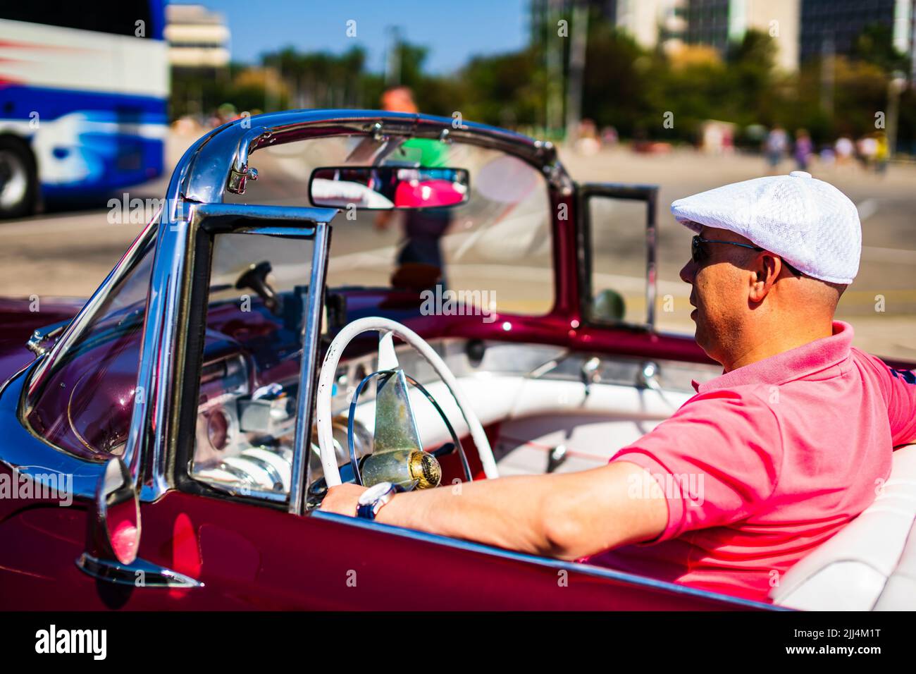 Classic American car used as private taxi in Havana, Cuba, 2022 Stock