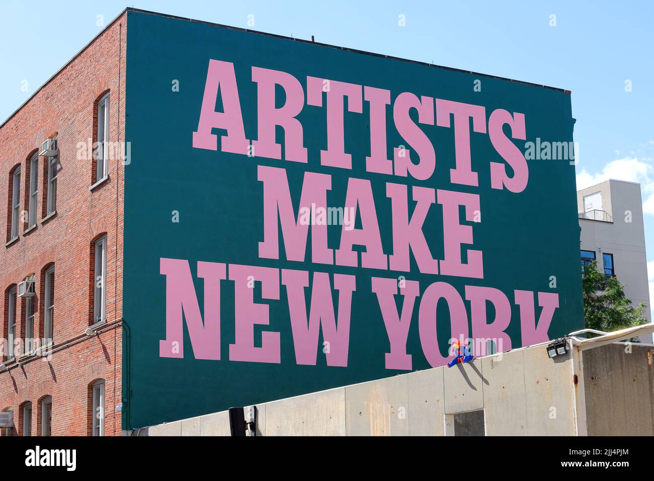 'Artists Make New York' mural at MoMA PS1, New York. A large scale proclaimation celebrating new york artists at the Museum of Modern Art Stock Photo