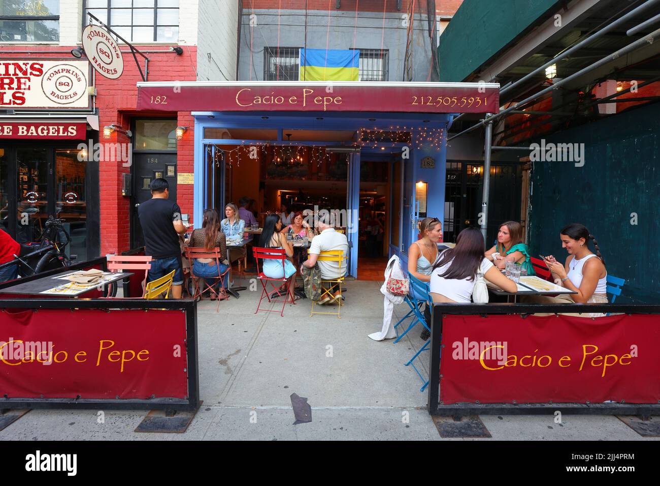 Cacio e Pepe, 182 2nd Ave, New York, NY. exterior storefront of an Italian restaurant in the East Village neighborhood in Manhattan. Stock Photo