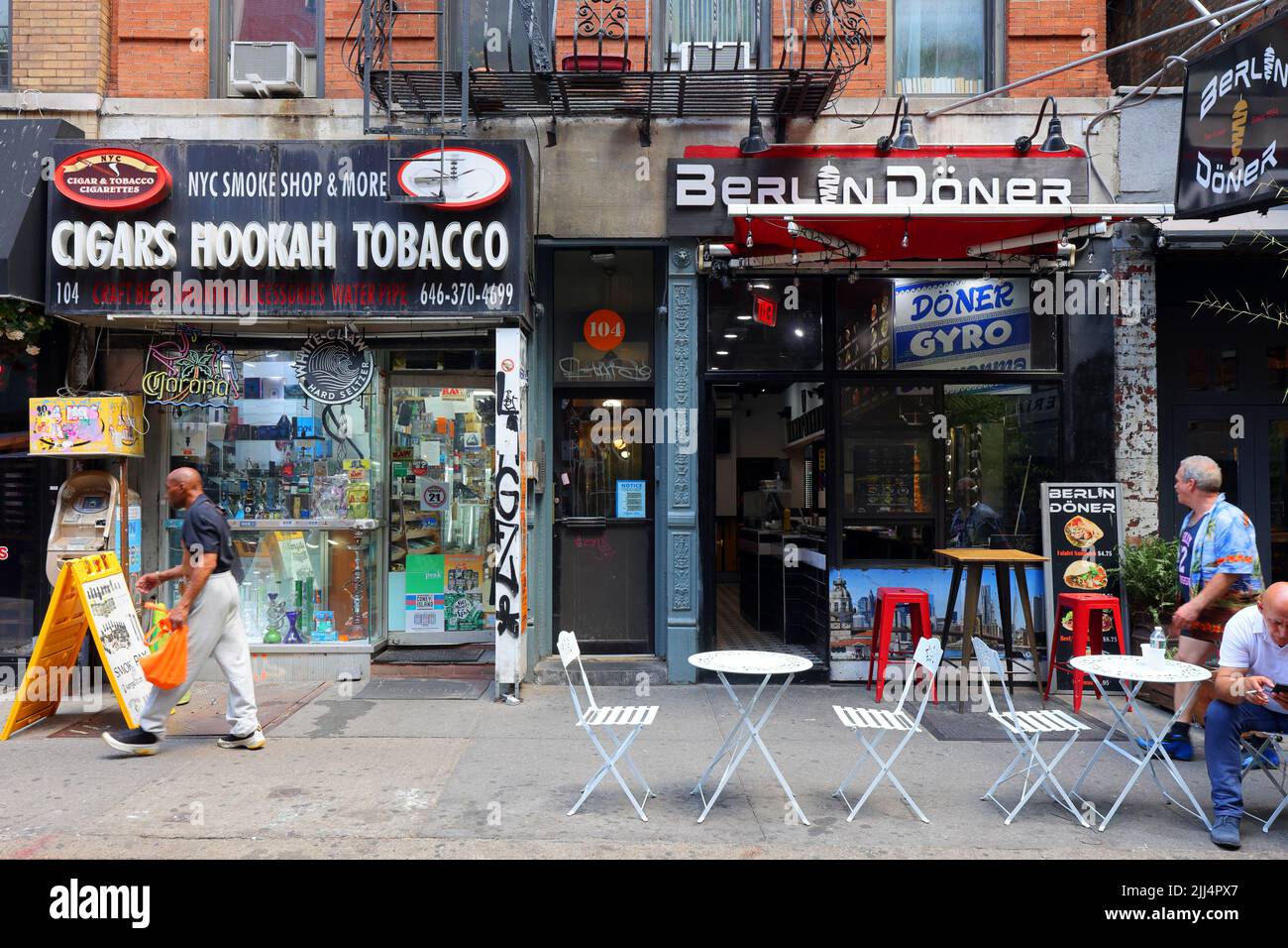 Berlin Doner, smoke shop, 104 MacDougal St, New York, NY. exterior storefront of an eatery in Manhattan's Greenwich Village neighborhood. Stock Photo