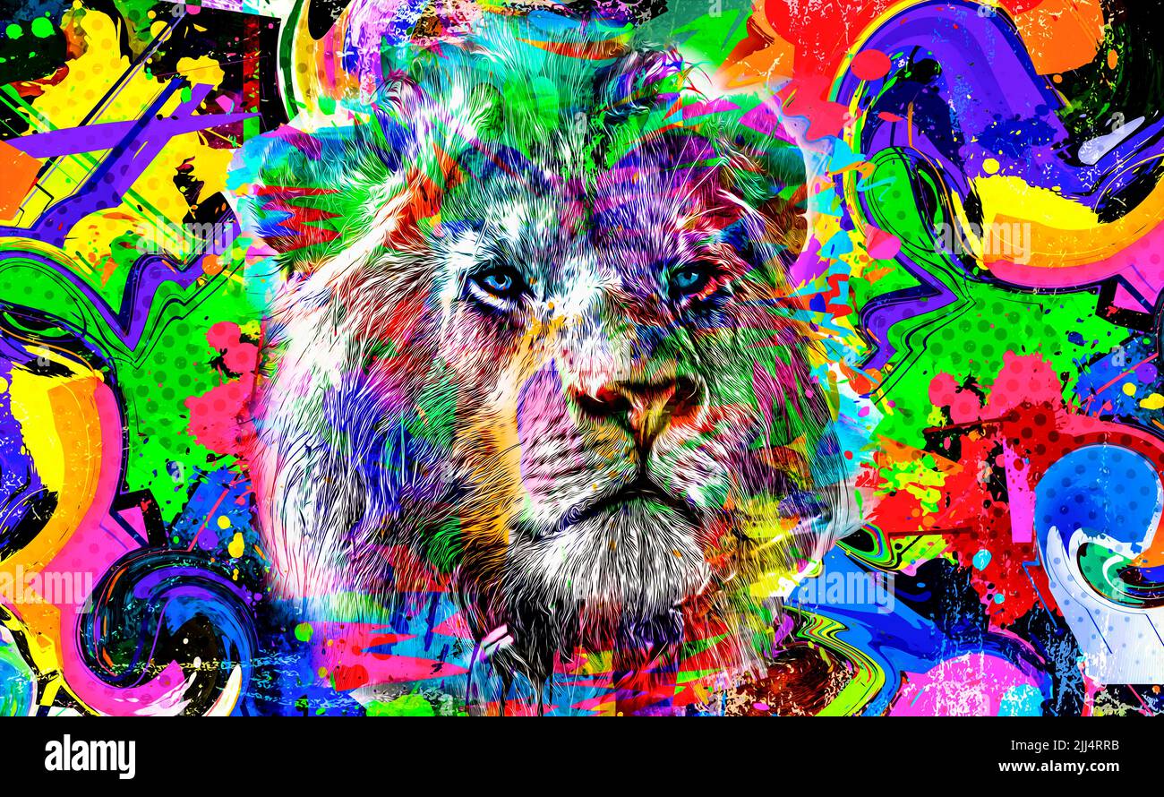 Lion head with colorful creative abstract element on white background color art Stock Photo - Alamy Lion head with colorful creative abstract element on white background color art Stock Photo - Alamy