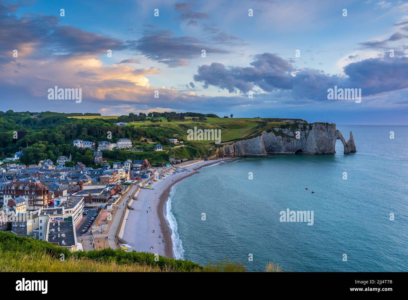 The town of Etretat with its magnificent beach and cliffs Stock Photo ...