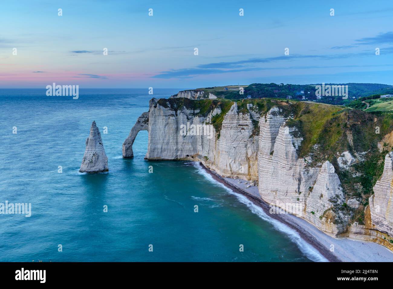 The famous rock arch in the cliff of Etretat Stock Photo