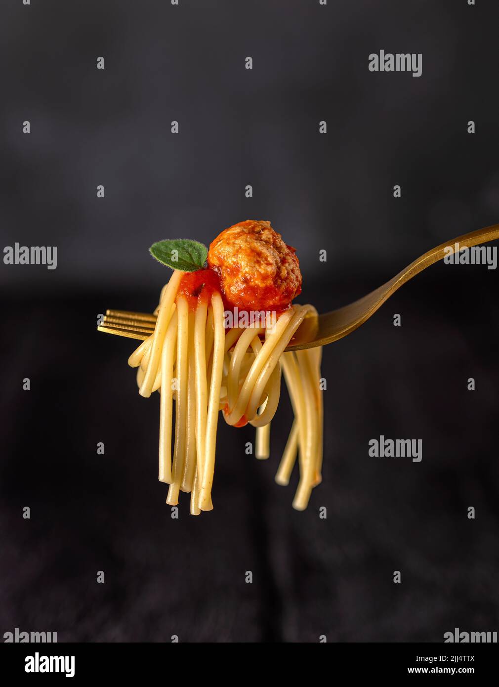 Food photography of meatball, spaghetti, pasta, fork, macro Stock Photo