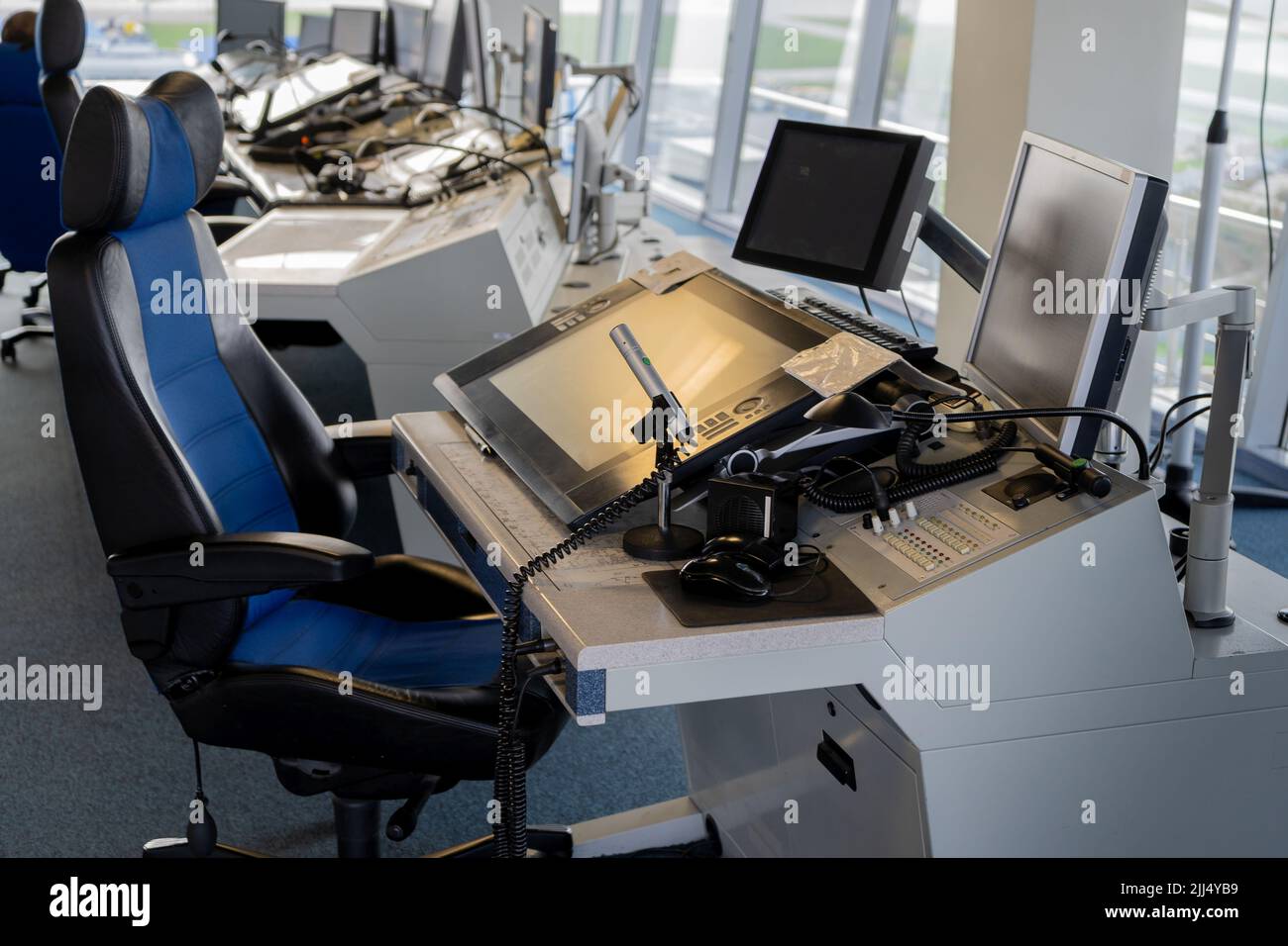 The workplace of the flight dispatcher in the airport. Flight control