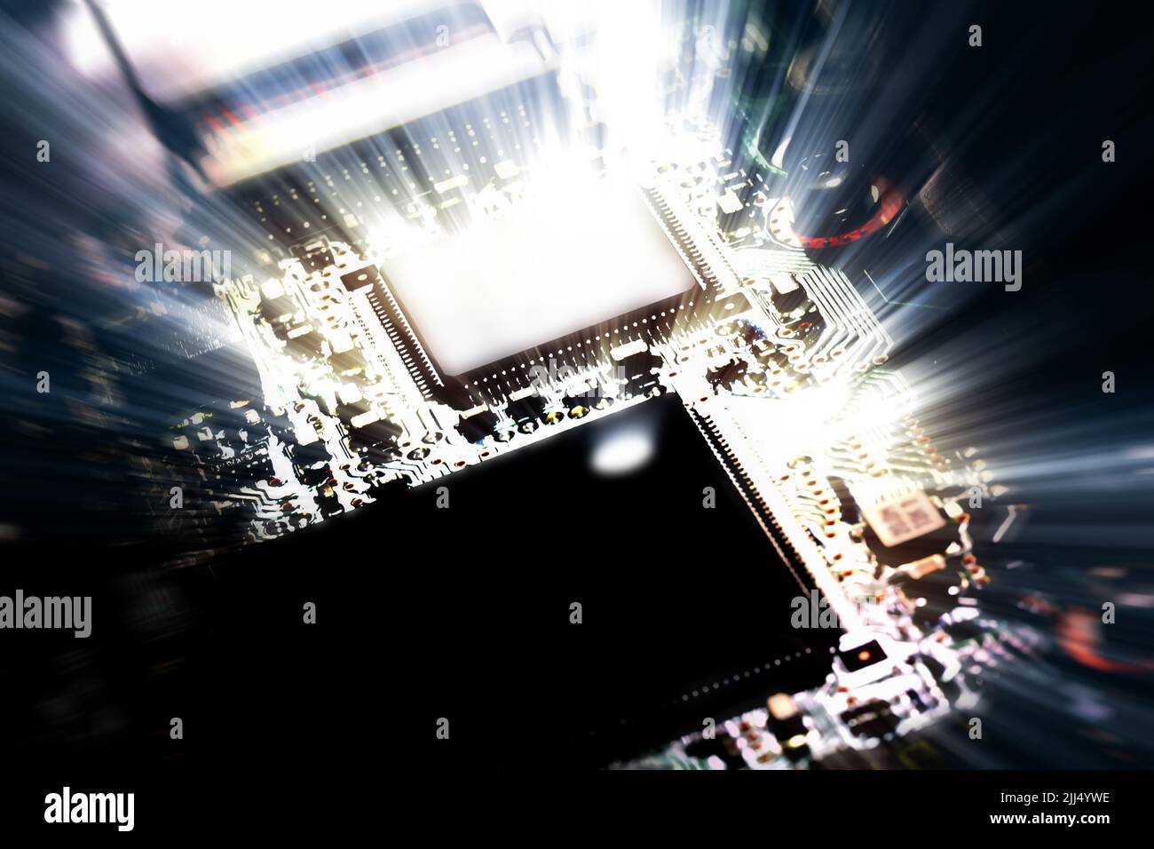 The 4th industry leading science and economy Advanced digital semiconductor technology and bright light and rays of electronic circuits Stock Photo