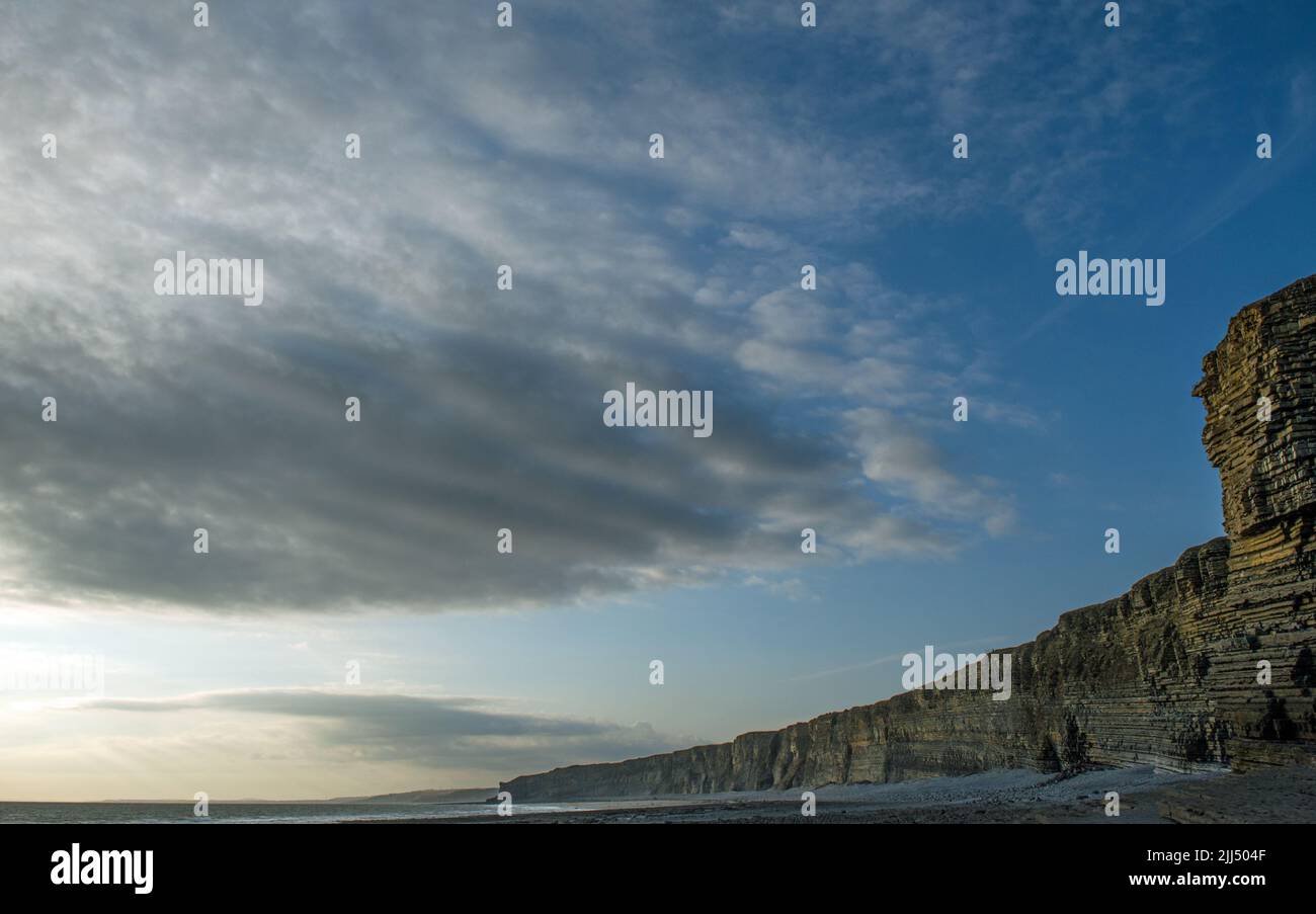 Nash Point Cliffs and High Clouds Glamorgan Heritage Coast, Vale of Glamorgan, South Wales Stock Photo