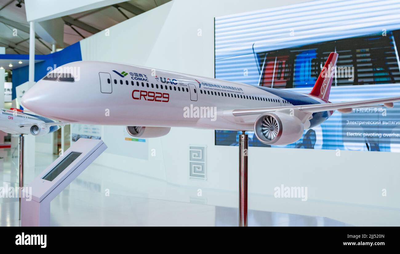 August 30, 2019, Moscow region, Russia. The layout of a promising Russian-Chinese wide-body long-haul aircraft CRAIC CR929 Stock Photo