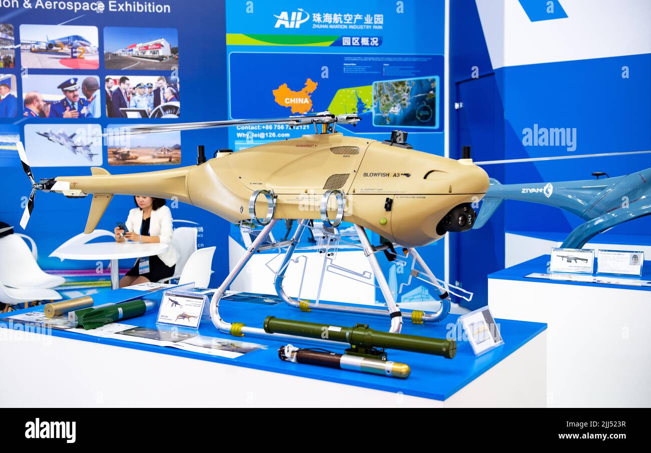 August 30, 2019, Moscow region, Russia. A mock-up of the Chinese Blowfish A3 unmanned aerial vehicle Stock Photo