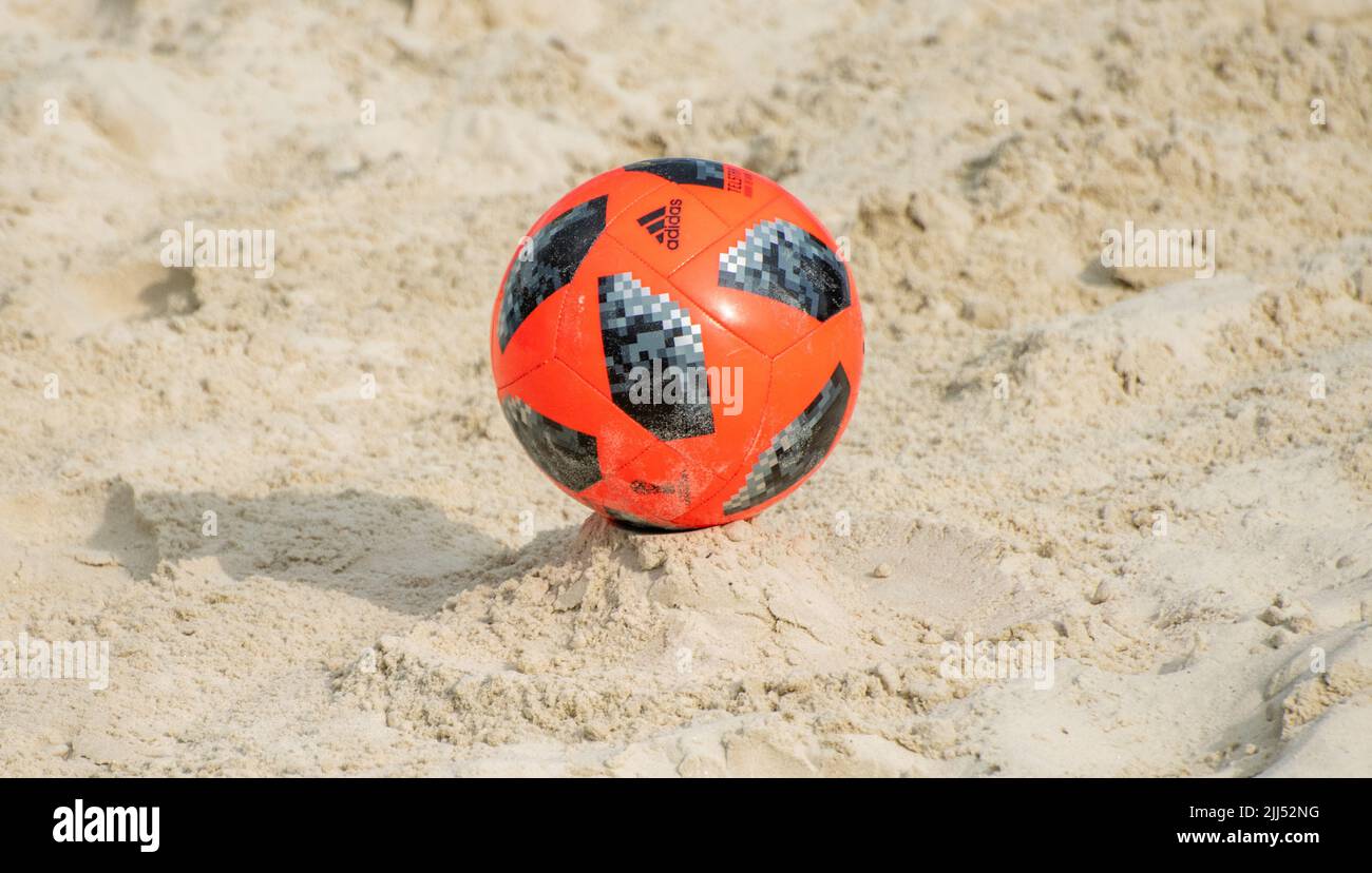 Remo Sala transacción July 26, 2019, Moscow, Russia. Adidas Telstar beach soccer ball on the sand  Stock Photo - Alamy