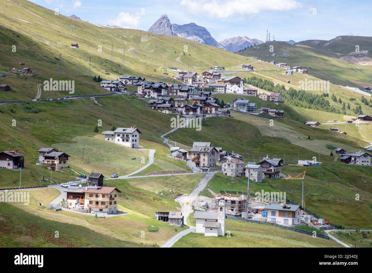 an amazing view of the beautiful Trepalle Village, on the way to Livigno, SO, Valtellina, Italy Stock Photo