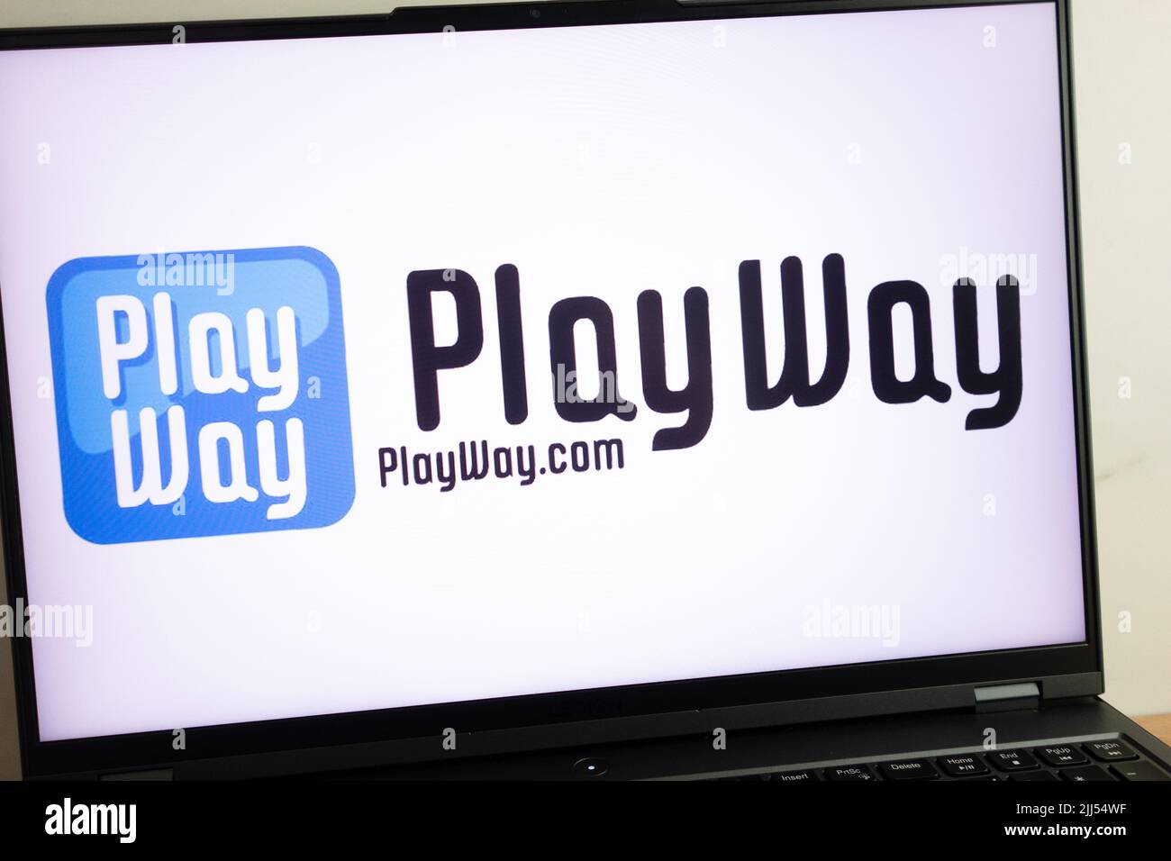 KONSKIE, POLAND - July 19, 2022: PlayWay computer games producer logo displayed on laptop screen Stock Photo