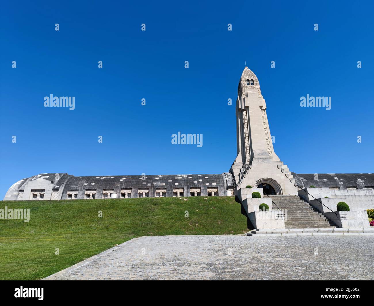 The backside of the Douaumont Ossuary located in Fleury-Devant Douaumont-Vaux France on June 15 2022 Stock Photo