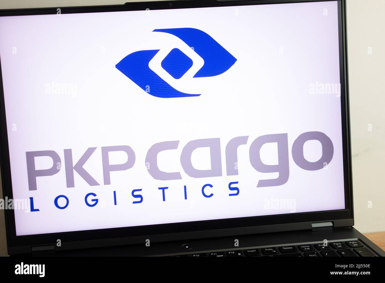 KONSKIE, POLAND - July 19, 2022: PKP Cargo logistics operator logo displayed on laptop computer screen Stock Photo
