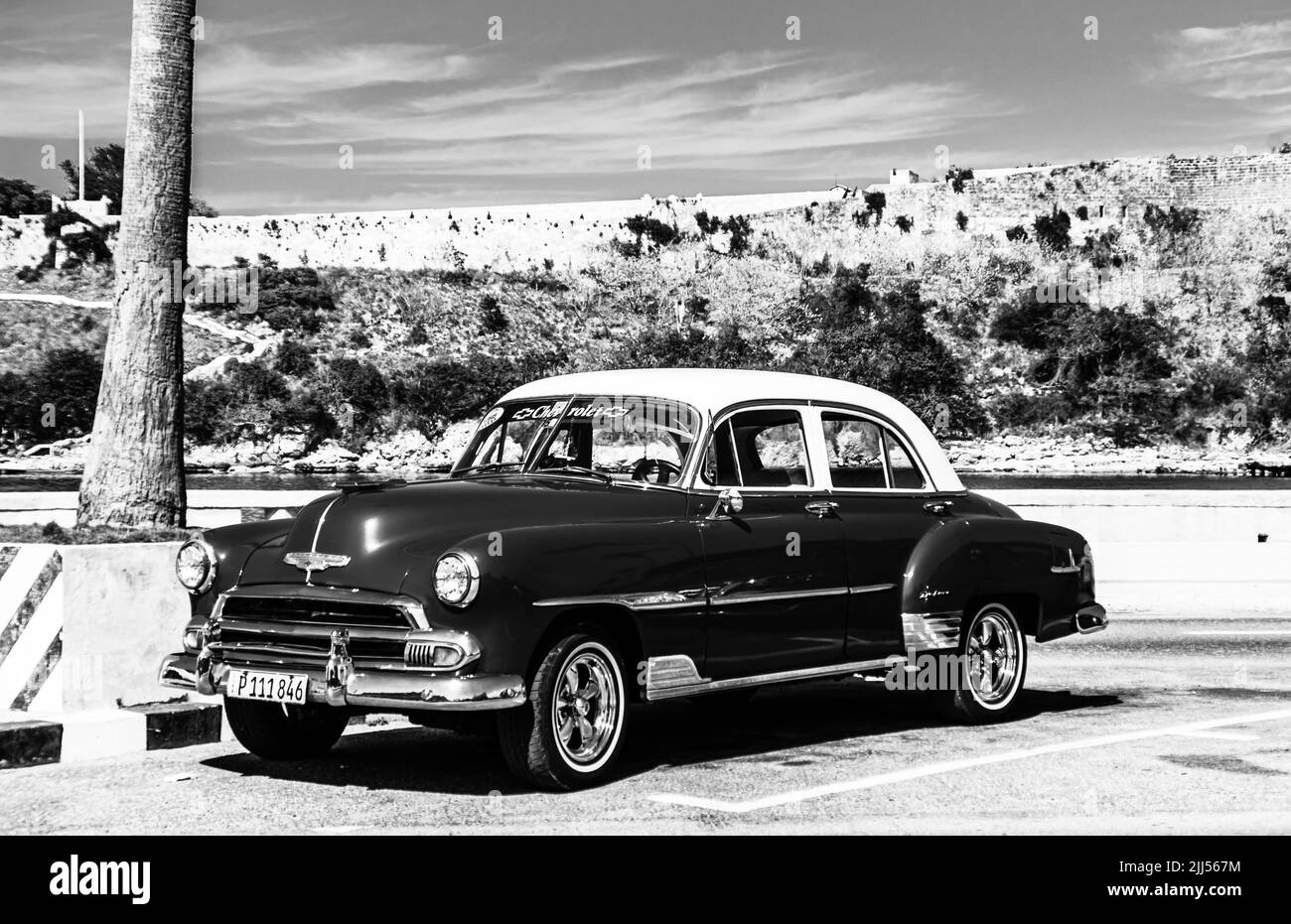 Classic American car used as private taxi in Havana, Cuba, 2022 Stock