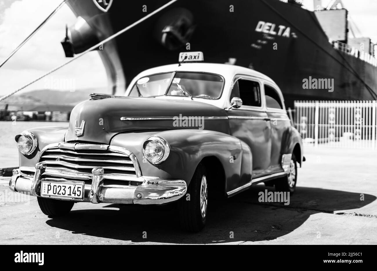 Classic American car used as private taxi in Havana, Cuba, 2022 Stock