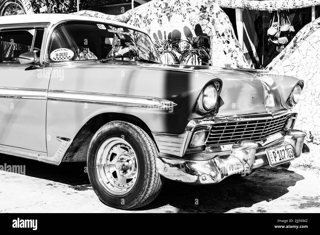 Classic American car used as private taxi in Havana, Cuba, 2022 Stock