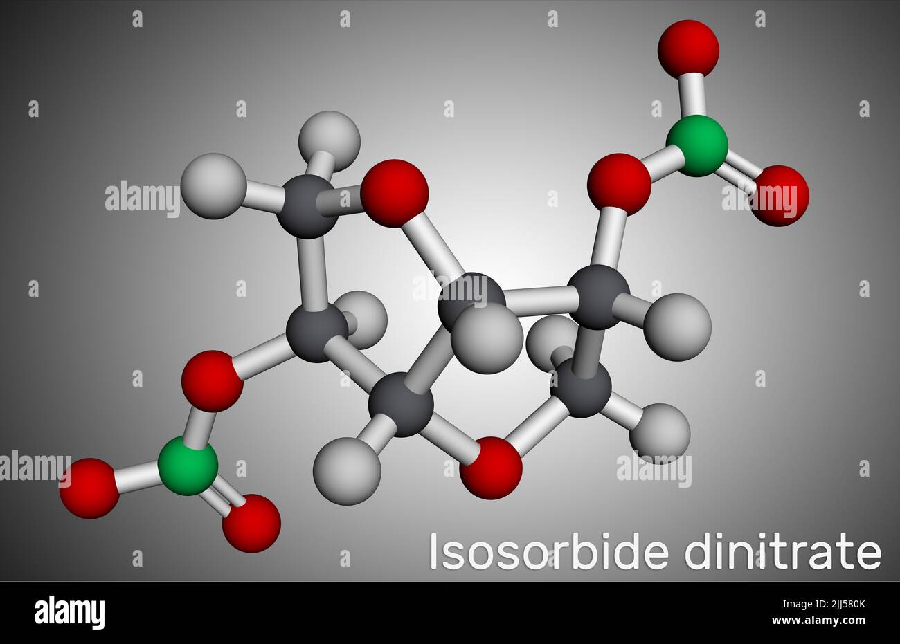 Isosorbide dinitrate, ISDN molecule. It is vasodilator used to treat