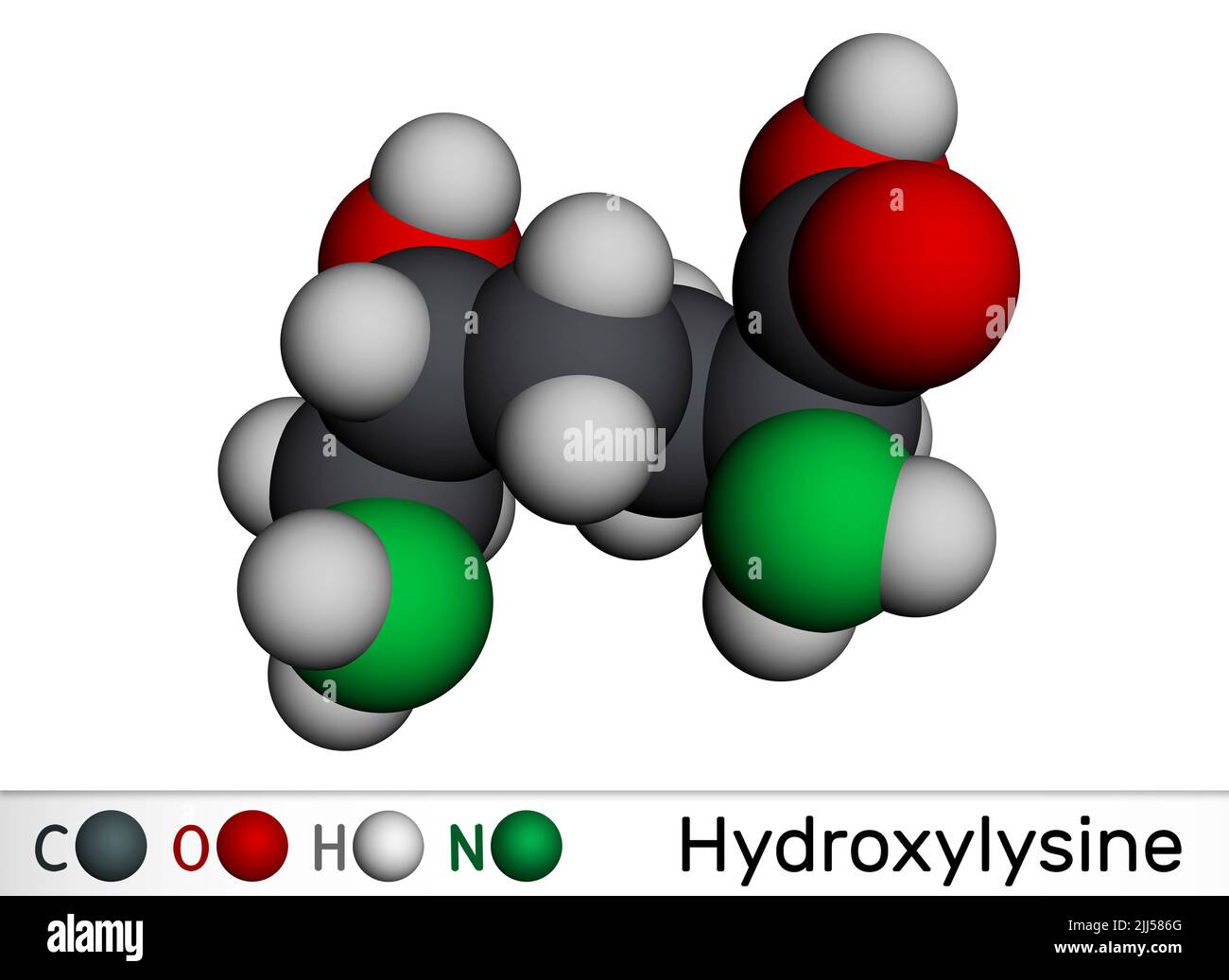 Hydroxylysine, Hyl molecule. It is amino acid, human metabolite. Molecular model. 3D rendering
