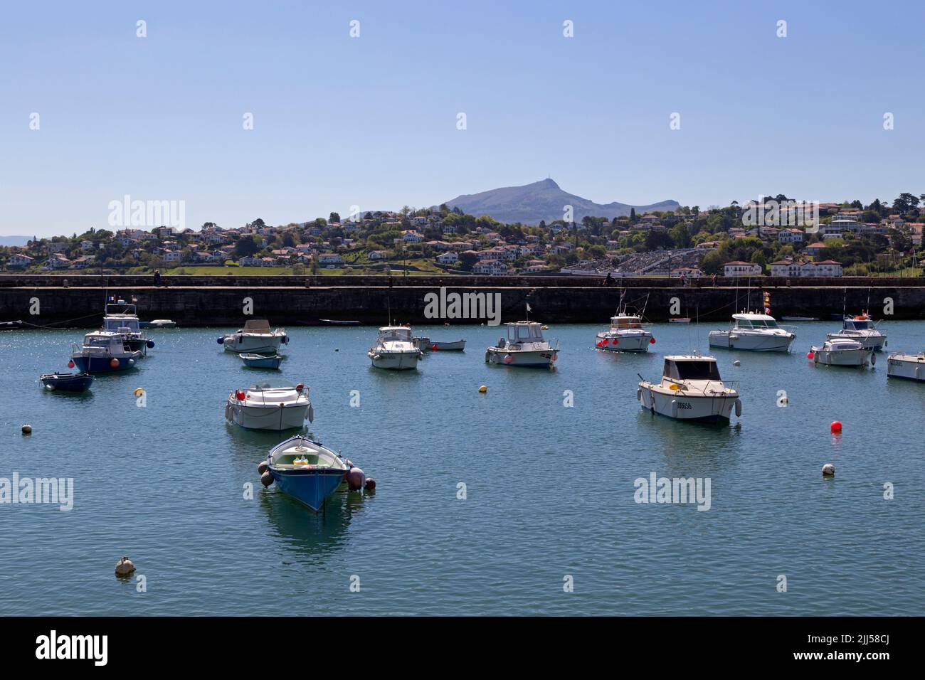 The Marina of Ciboure. In the background the mountain of La Rhune, Pyrenees-Atlantiques, France Stock Photo